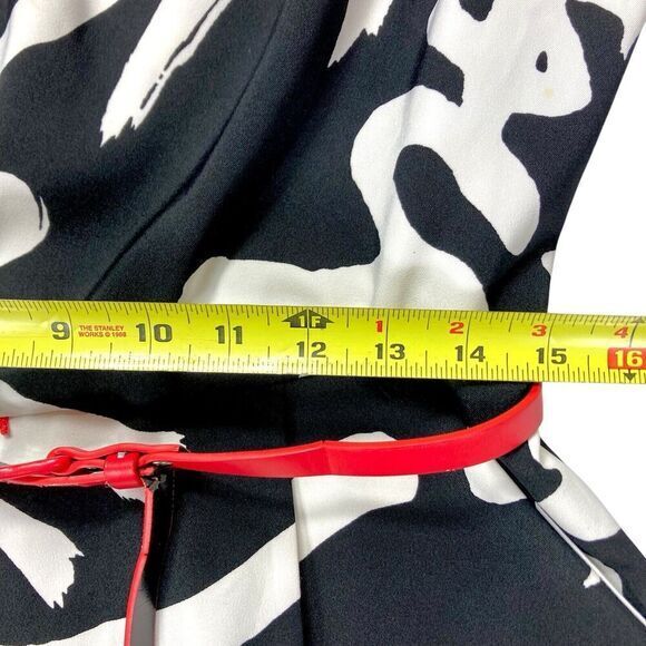 Emma & Michele Midi Dress Women 14 Black White Printed Belted 70s Classy Elegant - Picture 11 of 16